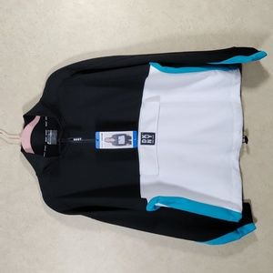 02504 DKNY New York black, white & turquoise half zip jacket L NWT
